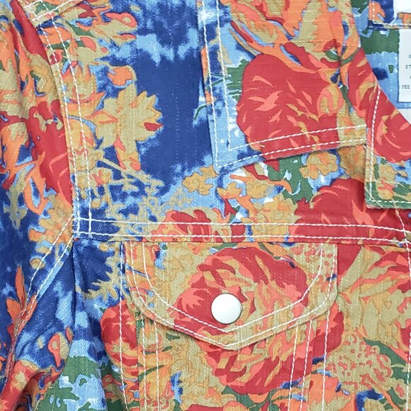 NWOT LAL Live a Little Lightweight Floral Jean Denim Jacket Snap Closure Size M - Picture 4 of 13